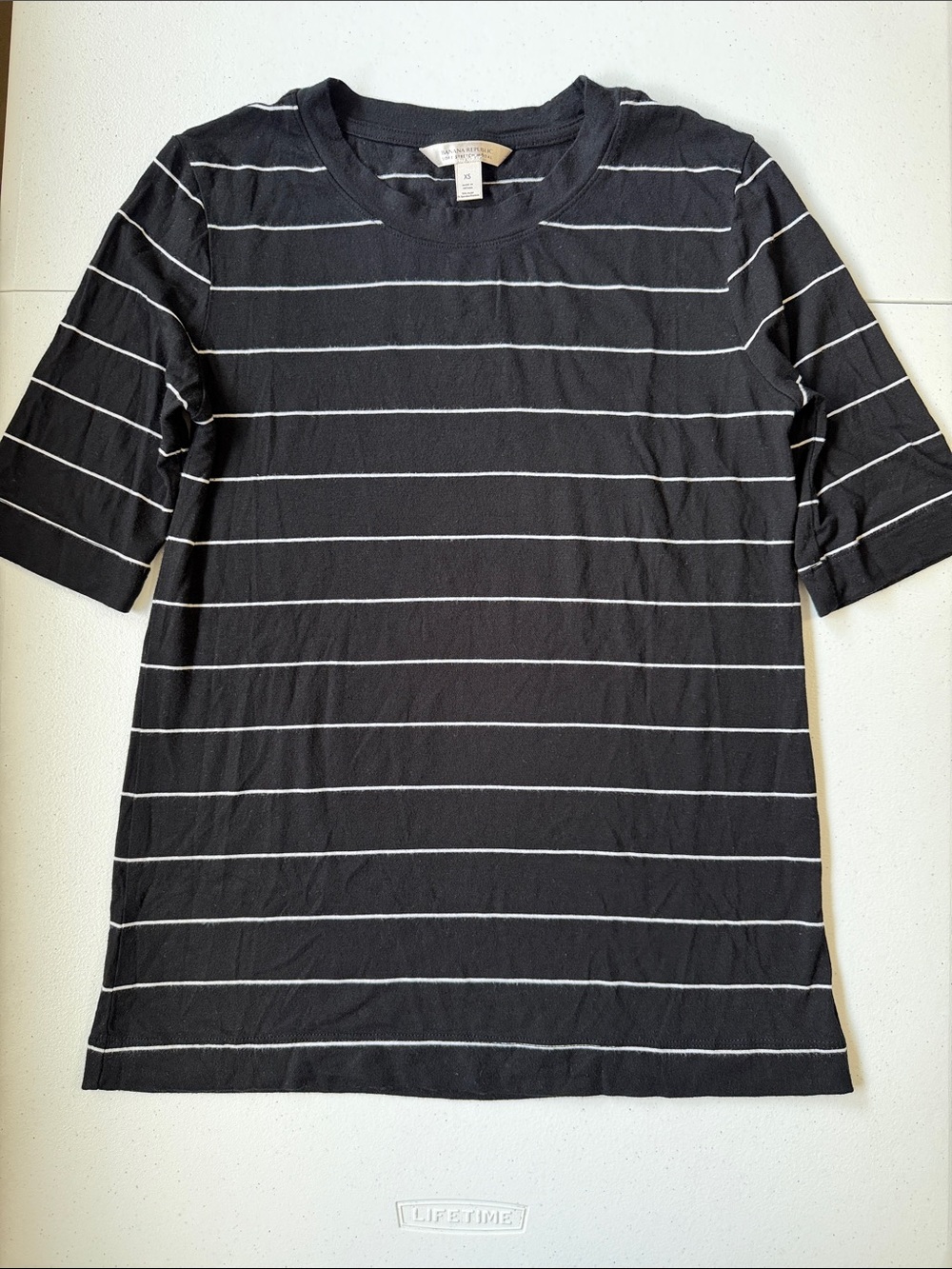 Banana Republic Modal Blend Black Crewneck with White Stripes XS
